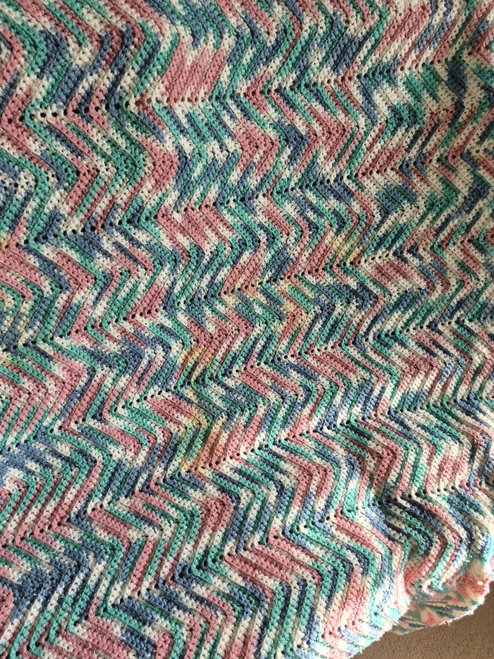 Handmade Chevron Crochet Blanket in Teal, Pink & White